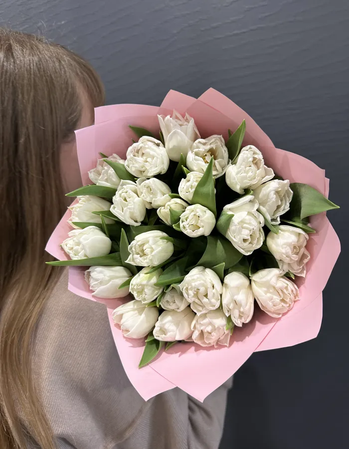 25 белых тюльпанов