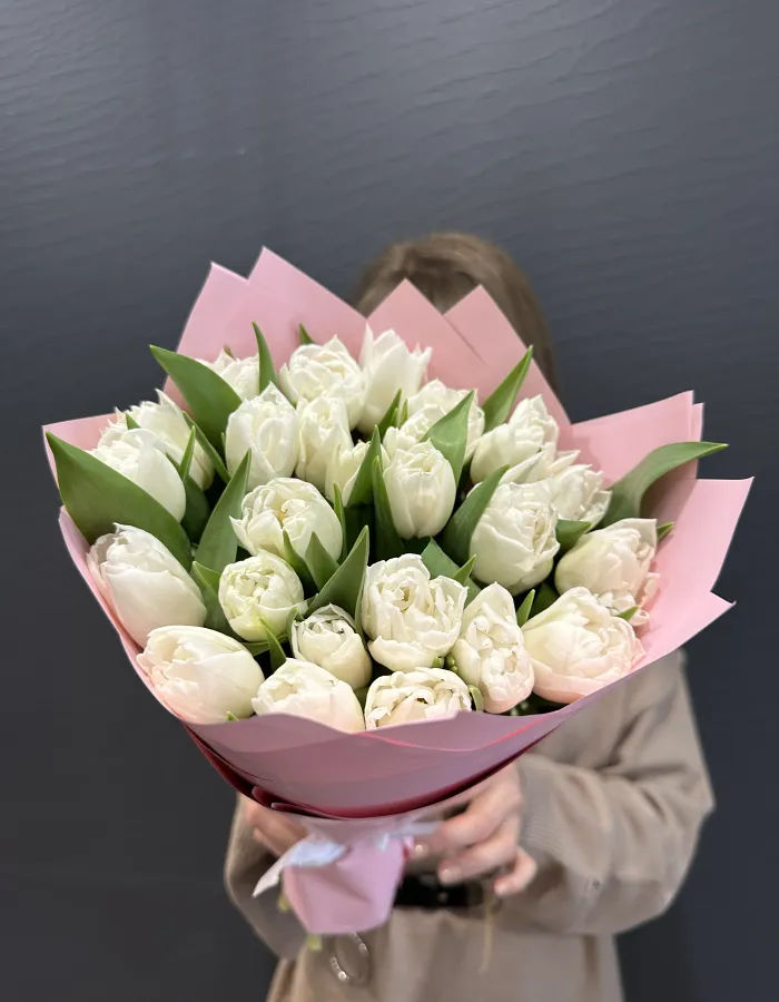 25 белых тюльпанов